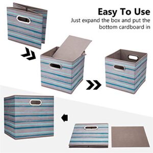 Teal Collapsible Cube Storage Bins 10.5x10.5 x 11 in Foldable Gray Fabric Organizer Bins Storage Cubes Cloth Storage Inserts Drawer Cube Storage Boxes Folding Beach Storage Baskets,QY-SC12-3