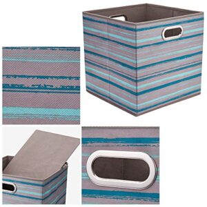 Teal Collapsible Cube Storage Bins 10.5x10.5 x 11 in Foldable Gray Fabric Organizer Bins Storage Cubes Cloth Storage Inserts Drawer Cube Storage Boxes Folding Beach Storage Baskets,QY-SC12-3