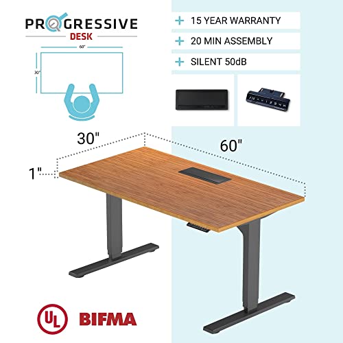 Standing Desk with Bamboo top. Adjustable Height Desk 60"x30". Dual Motor Stand up Motorized Computer desks for Home Office