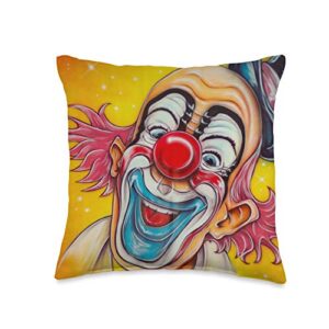 funny clown face gifts for clown lovers happy clown circus big red nose throw pillow, 16x16, multicolor