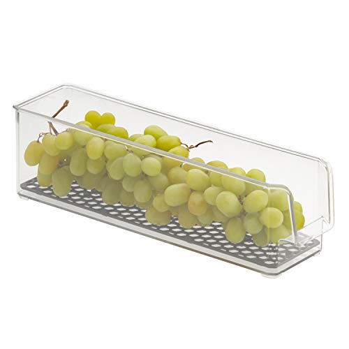 Spectrum Diversified Hexa in-Fridge Large Refrigerator Bin for Storage and Organization of Fruit Vegetables Produce and More, 15 x 3.75 x 4.25, Clear/Dark Gray