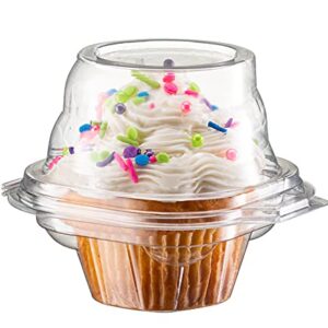 Prestee 50 Individual Cupcake Containers - Stackable | Cupcake Boxes Individual | Cupcake Holders | Single Cupcake Boxes | With Connected Airtight Deep Dome Lid | BPA-Free