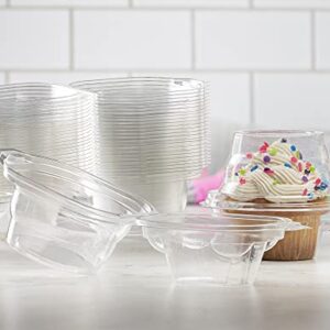 Prestee 50 Individual Cupcake Containers - Stackable | Cupcake Boxes Individual | Cupcake Holders | Single Cupcake Boxes | With Connected Airtight Deep Dome Lid | BPA-Free