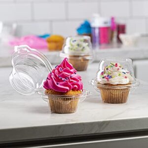 Prestee 50 Individual Cupcake Containers - Stackable | Cupcake Boxes Individual | Cupcake Holders | Single Cupcake Boxes | With Connected Airtight Deep Dome Lid | BPA-Free