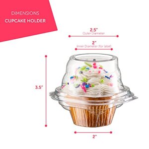 Prestee 50 Individual Cupcake Containers - Stackable | Cupcake Boxes Individual | Cupcake Holders | Single Cupcake Boxes | With Connected Airtight Deep Dome Lid | BPA-Free