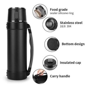 Stainless Steel Thermos with Cup – 61oz Double-Wall Vacuum Insulated Water Bottle for Travel – Camping Coffee Thermoses with Handle – Keeps Liquid Hot or Cold,Leak Resistant,Black