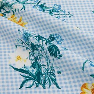 Poplin Gingham Floral Blue/White, Fabric by the Yard