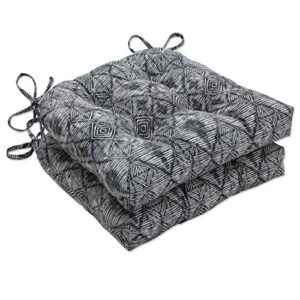 pillow perfect outdoor | indoor nesco stone reversible chair pad (set of 2), 15.5 x 16 x 4, black