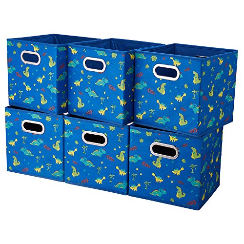 6 Cube Storage Bins Blue 10.5x10.5x11 Inch Foldable Dinosaur Coastal Print Fabric Half Storage Basketes for Home Organizers Storage Drawer,QY-SC13-6