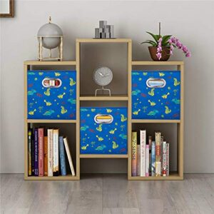 6 Cube Storage Bins Blue 10.5x10.5x11 Inch Foldable Dinosaur Coastal Print Fabric Half Storage Basketes for Home Organizers Storage Drawer,QY-SC13-6