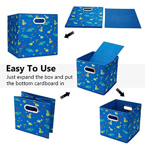 6 Cube Storage Bins Blue 10.5x10.5x11 Inch Foldable Dinosaur Coastal Print Fabric Half Storage Basketes for Home Organizers Storage Drawer,QY-SC13-6