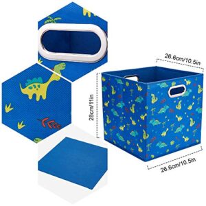 6 Cube Storage Bins Blue 10.5x10.5x11 Inch Foldable Dinosaur Coastal Print Fabric Half Storage Basketes for Home Organizers Storage Drawer,QY-SC13-6