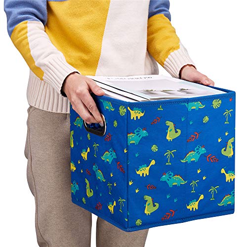 6 Cube Storage Bins Blue 10.5x10.5x11 Inch Foldable Dinosaur Coastal Print Fabric Half Storage Basketes for Home Organizers Storage Drawer,QY-SC13-6