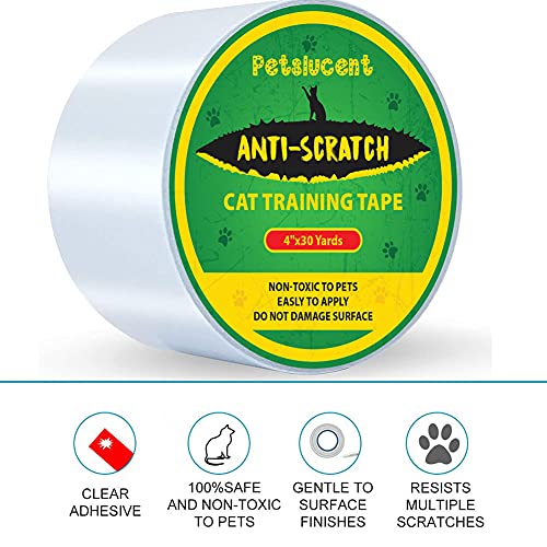 Petslucent Cat Scratch Furniture Protector Tape, Cat Anti Scratch Deterrent Training Tape, Double Sided Clear Sticky Paws Guards for Carpet, Sofa, Couch, Door (4''x 30 Yards, Green)