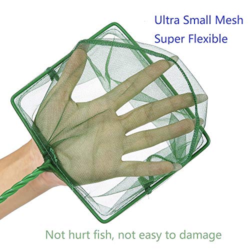 Laojbaba Aquarium Fishing Net Fish Tank Cleaning Tools Fine Mesh Net with Plastic Handle Green 8 Inch