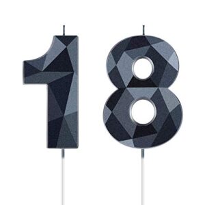 18th birthday candles, 3d diamond shape number 18 candles happy birthday cake topper numeral candles for birthday party wedding decoration reunions theme party anniversary, black, 2 inch