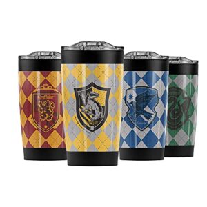 harry potter/hufflepuff plaid sigil - stainless steel tumbler 20 oz coffee travel mug/cup, vacuum insulated & double wall with leakproof sliding lid | great for hot drinks and cold beverages