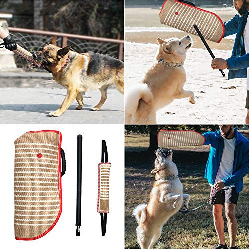 Dog Bite Training Set - Dog Bite Sleeve, Dog Bite Pillow Tug Toy, Dog Training Stick - Professional Training Equipment for Training, Biting, Interactive, Fetch, K9, Puppy (Transverse Stripe)