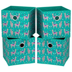 i BKGOO Foldable Storage Cube Drawer Bins Set of 4 Collapsible Fabric Storage Boxes with Round Metal Grommets for Organizing Shelf Nursery Home Closet Green, 10x10x10 inch