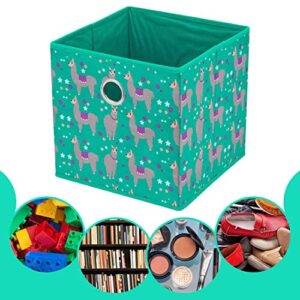 i BKGOO Foldable Storage Cube Drawer Bins Set of 4 Collapsible Fabric Storage Boxes with Round Metal Grommets for Organizing Shelf Nursery Home Closet Green, 10x10x10 inch