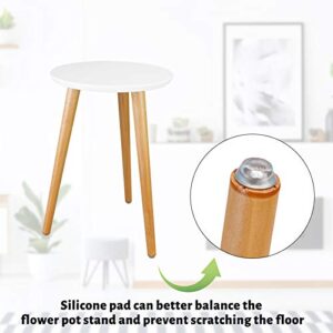 Uneedem Indoor Plant Stand Wood Mid Century Plant Stand for Indoor Plants, Modern Plant Table, Tall Plant Holder for Flower Pots, Small Round Side Table, End Table(A2 White, High: 16.5")