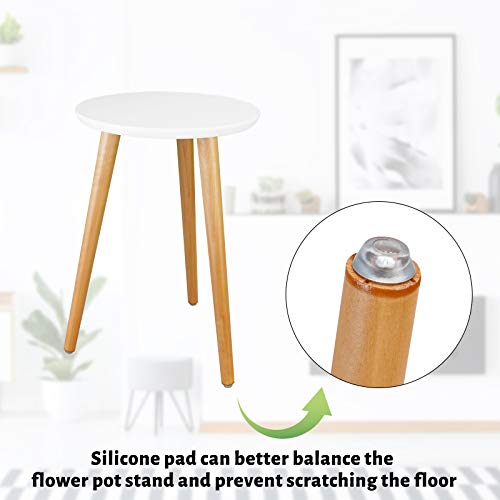 Uneedem Indoor Plant Stand Wood Mid Century Plant Stand for Indoor Plants, Modern Plant Table, Tall Plant Holder for Flower Pots, Small Round Side Table, End Table(A2 White, High: 16.5")