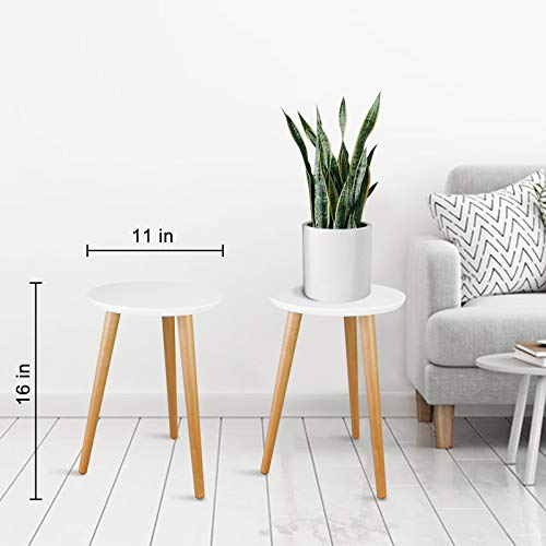 Uneedem Indoor Plant Stand Wood Mid Century Plant Stand for Indoor Plants, Modern Plant Table, Tall Plant Holder for Flower Pots, Small Round Side Table, End Table(A2 White, High: 16.5")