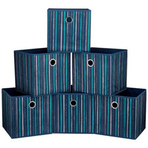 i bkgoo foldable storage cube drawer bins collapsible fabric storage boxes with round metal grommets for organizing shelf nursery home closet 4pack&6pack 11x11x11 inch (6 pack blue, 11x11x11 inch)