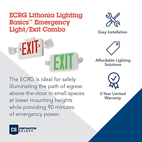 Lithonia Lighting ECRG HO RD M6 LED Emergency Light/Exit Combo, Red/Green Switchable, High Output Battery, with 2 Round LED Lights, White