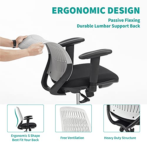 TACRONEY Office Chair Ergonomic, Back Support Home Office Desk Chairs with Adjustable Arm, Comfortable Ergonomic Office Chair, Tilt Back Swivel Computer Desk Chair for Home and Office Working, Grey