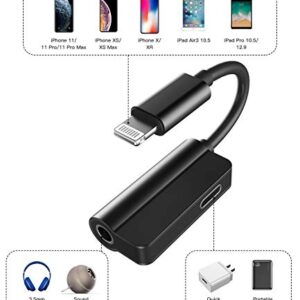 Headphone Adapter Lightning to 3.5mm AUX Audio Jack and Charger Extender Dongle Earphone Headset Splitter Compatible with iPhone 11 12 Mini pro max xs xr x se2 8 7Plus for Ipad Air Cable Converter