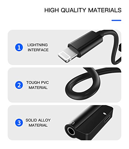 Headphone Adapter Lightning to 3.5mm AUX Audio Jack and Charger Extender Dongle Earphone Headset Splitter Compatible with iPhone 11 12 Mini pro max xs xr x se2 8 7Plus for Ipad Air Cable Converter