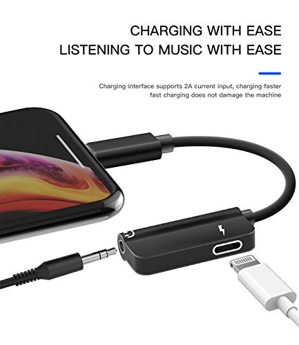 Headphone Adapter Lightning to 3.5mm AUX Audio Jack and Charger Extender Dongle Earphone Headset Splitter Compatible with iPhone 11 12 Mini pro max xs xr x se2 8 7Plus for Ipad Air Cable Converter