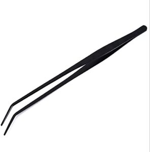 serdokntbig aquarium tweezers stainless steel curved tweezer with carbonation protection coating against rust long reptiles feeding tongs for aquatic plants spider snakes lizards, black curved