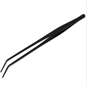 Serdokntbig Aquarium Tweezers Stainless Steel Curved Tweezer with Carbonation Protection Coating Against Rust Long Reptiles Feeding Tongs for Aquatic Plants Spider Snakes Lizards, Black Curved