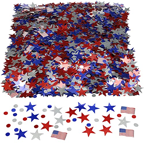 Iconikal Bulk Party Foil Confetti, Patriotic Stars USA American Flags, 3,000 Count