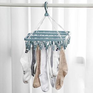 alladaga Clothes Drying Hanger with 32 Clips and Drip Foldable Hanging Rack (Light Blue)