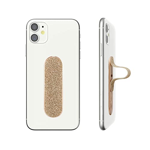 Momostick Flatstick, Cell Phone Finger Grip Strap Holder for Hand, Cell Phone Stand, New Slim Finger Loop Selfie Grip Compatible with Most Smartphones - Glitter Gold