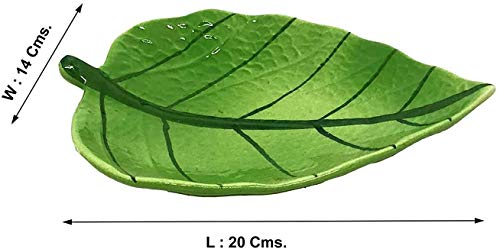 WHOLELIFEOBJECTS Ceramic Leaf Design Platter Chip and Dip Tray Hand Painted Platter| Tray Creative for Kitchen and Restaurent Utensils