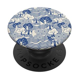 blue pagoda chinoiserie pattern popsockets swappable popgrip