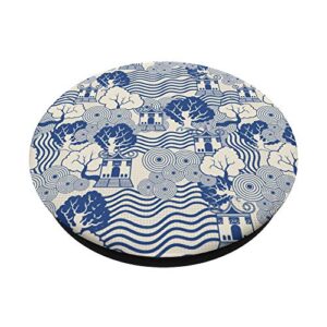 Blue Pagoda Chinoiserie Pattern PopSockets Swappable PopGrip