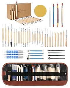 temontian pottery clay sculpting tools，44pcs double sided polymer clay tools, ceramic clay carving tool set with carrying case bag for beginners, pottery tools and supplies for professionals kit