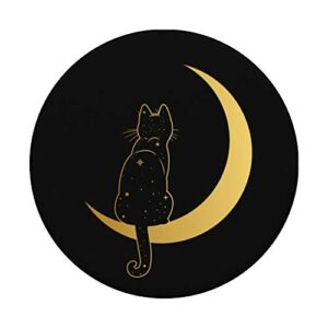 Cat Sitting on the Crescent Moon on Black PopSockets PopGrip: Swappable Grip for Phones & Tablets