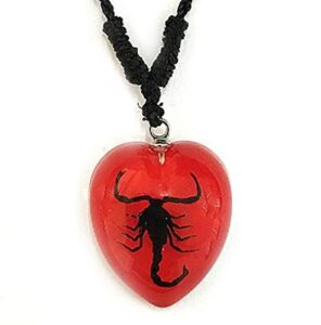 bicbugs scorpion heart shaped necklace red black