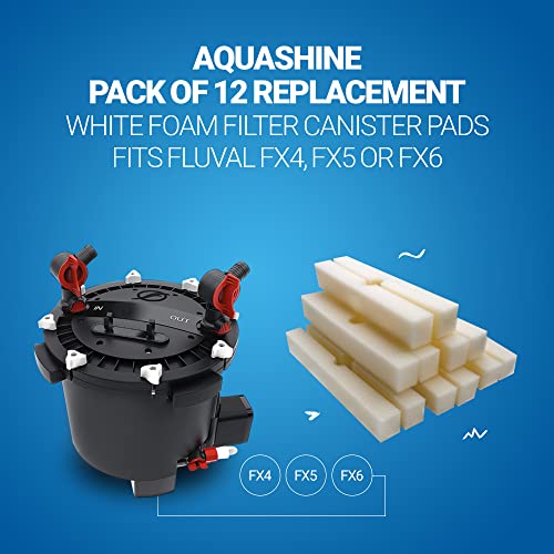 AquaShine Replacement White Foam Filter Pads Fits Fluval FX4 / FX5 / FX6 (12 Pack)