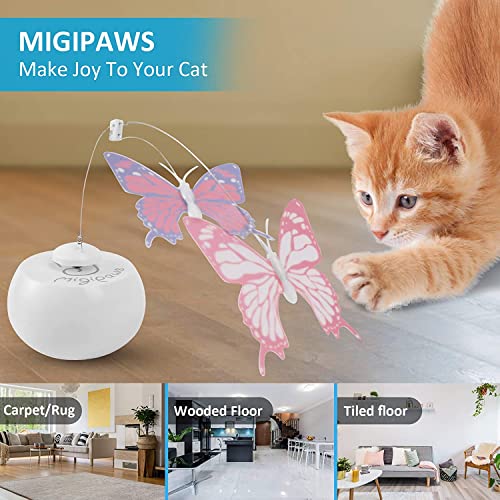 Migipaws Cat Toys Interactive Butterfly Feather Mice Spin with Smart Rolling Ball for Indoor Kittens Self Play Automatic Sensing Kitty Teaser Wand 3 Refills
