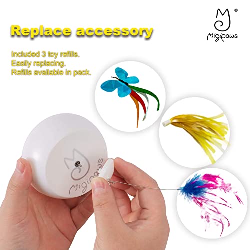 Migipaws Cat Toys Interactive Butterfly Feather Mice Spin with Smart Rolling Ball for Indoor Kittens Self Play Automatic Sensing Kitty Teaser Wand 3 Refills