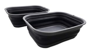 sammart 12l (3.17 gallon) collapsible tub - foldable dish tub - portable washing basin - space saving plastic washtub (2, grey/black)