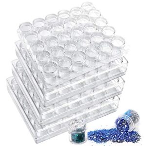 zoenhou 4 pack 30 grids diamond painting storage containers, embroidery diamond storage box beads organizer case with lid clear nail art accessories with 2 pcs label stickers for jewelry diy