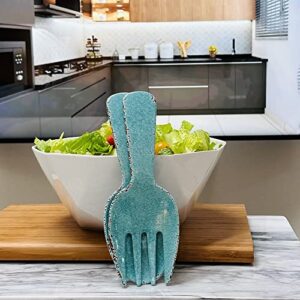 UPware 2-Piece 10.75 Inch Melamine Salad Server Serving Utensil Set Includes Salad Spoon and Salad Fork (Crackle, Turquoise)